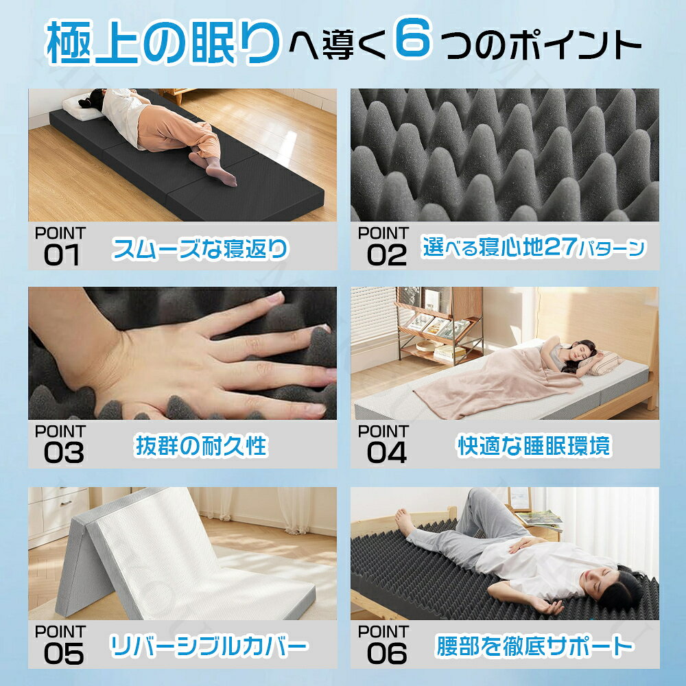 マットレス 高反発 三つ折りマットレス 極厚10cm 30D おりたたみマットレス 210N ...