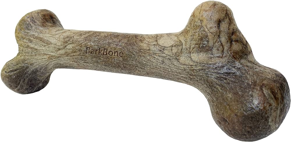 海外発送 Pet Qwerks Dino Wood Barkbone 木の皮の骨 犬用おもちゃ X-Large 21.6cm ピーナッツバター/ステーキ味