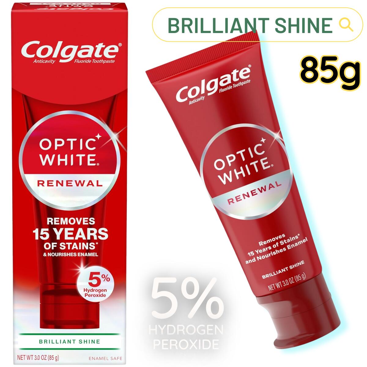 コルゲート最新版 輝く輝き 5% 過酸化水素 ホワイトニング 歯磨き粉 Colgate OPTIC White Brilliant Shine 85g