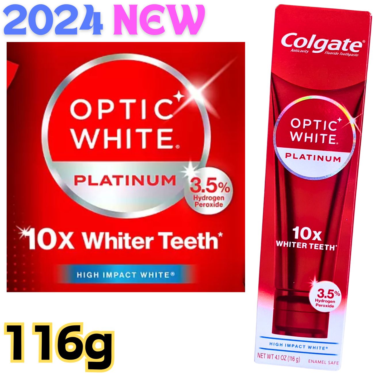 コルゲート Colgate 大容量 最新版 リニューアル ハイインパクト ホワイト 歯磨き粉 Optic White Renewal High Impact White 116g 1本/2本 [ 海外配送 ]のサムネイル