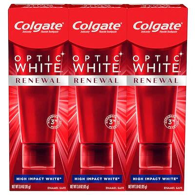 Colgate 正規品保証 リニューアル ハイインパクト ホワイト 歯磨き粉 Optic White Renewal High Impact White 85g 3パック 【海外配送】