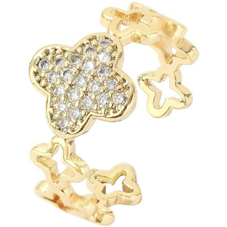 【 マラソンSALE】2点で10%OFF★3点で15%OFF　　期間限定20％OFF お得なクーポン配布中 キラキラ フラワー リング 花型 可愛い デザイン 小さい石 アクセサリー 付け外しできる 華やか おすすめ　ゴールドカラー MEI＋のサムネイル