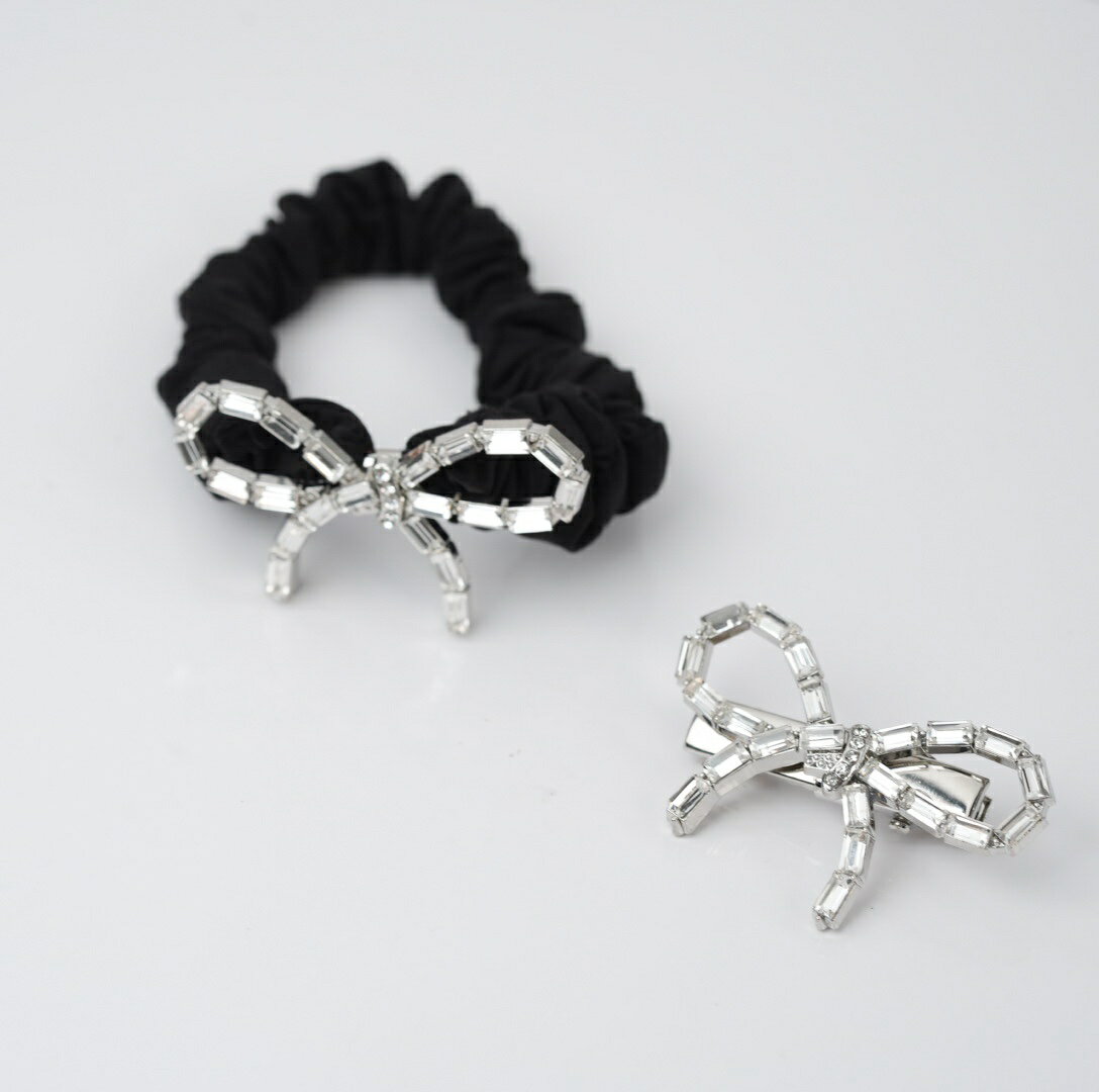 【全品20% ,最大40%OFFクーポン】ヘアゴム リボン ヘアアクセサリー ヘアクリップ キュービックジルコニア ビジュー 髪留め まとめ髪 大人っぽい おしゃれ 大人可愛い 上品 エレガント きれいめ 華奢 シンプル フェミニンのサムネイル