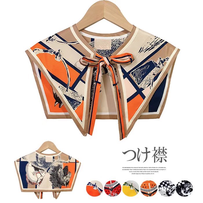 お洋服の雰囲気をガラッと変えられる!大人可愛い 付け襟 総柄 スカーフ風 つけ衿 ロングシーズン 肩かけニ とんがり ブラウス シャツ 重ね着風 レディース ビッグカラー