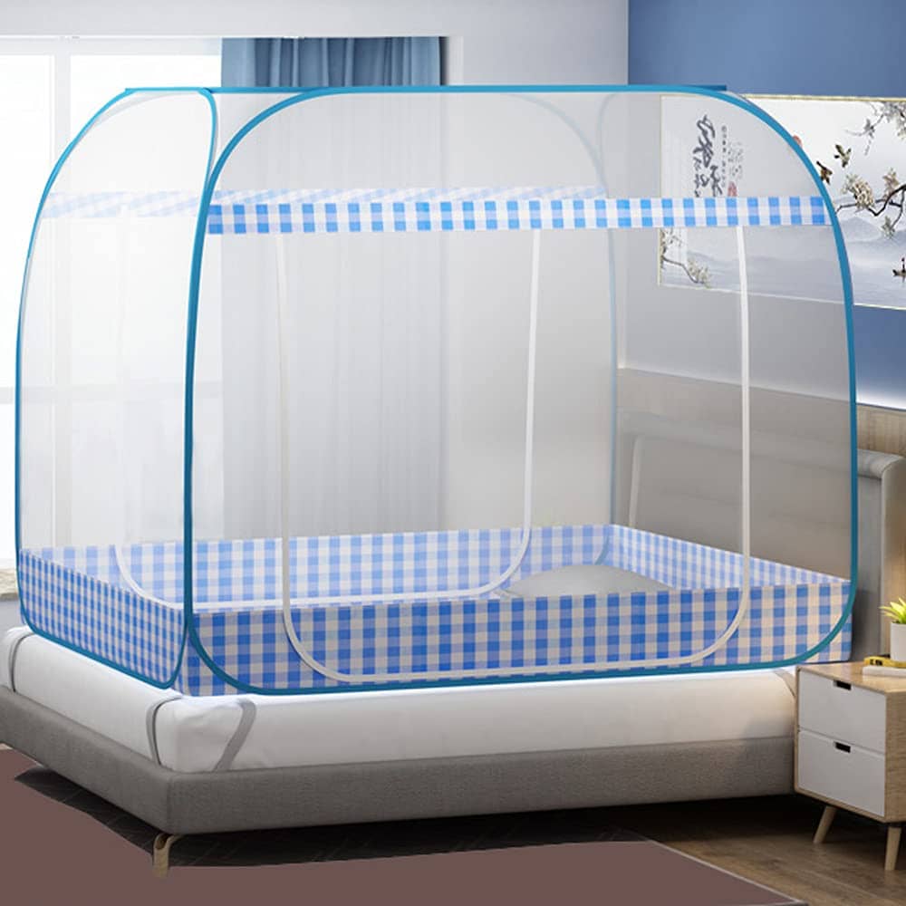 蚊帳 ワンタッチ モスキートネット 2ドア設計 テント式 自立式 蚊/虫除け ムカデ対策 高さ160cm 底面付き 全方位ガード 両面ファスナー クーラー 風よけ 持ち運べる 通気性よい 兼用 幅120cm シングル 収納袋付のサムネイル