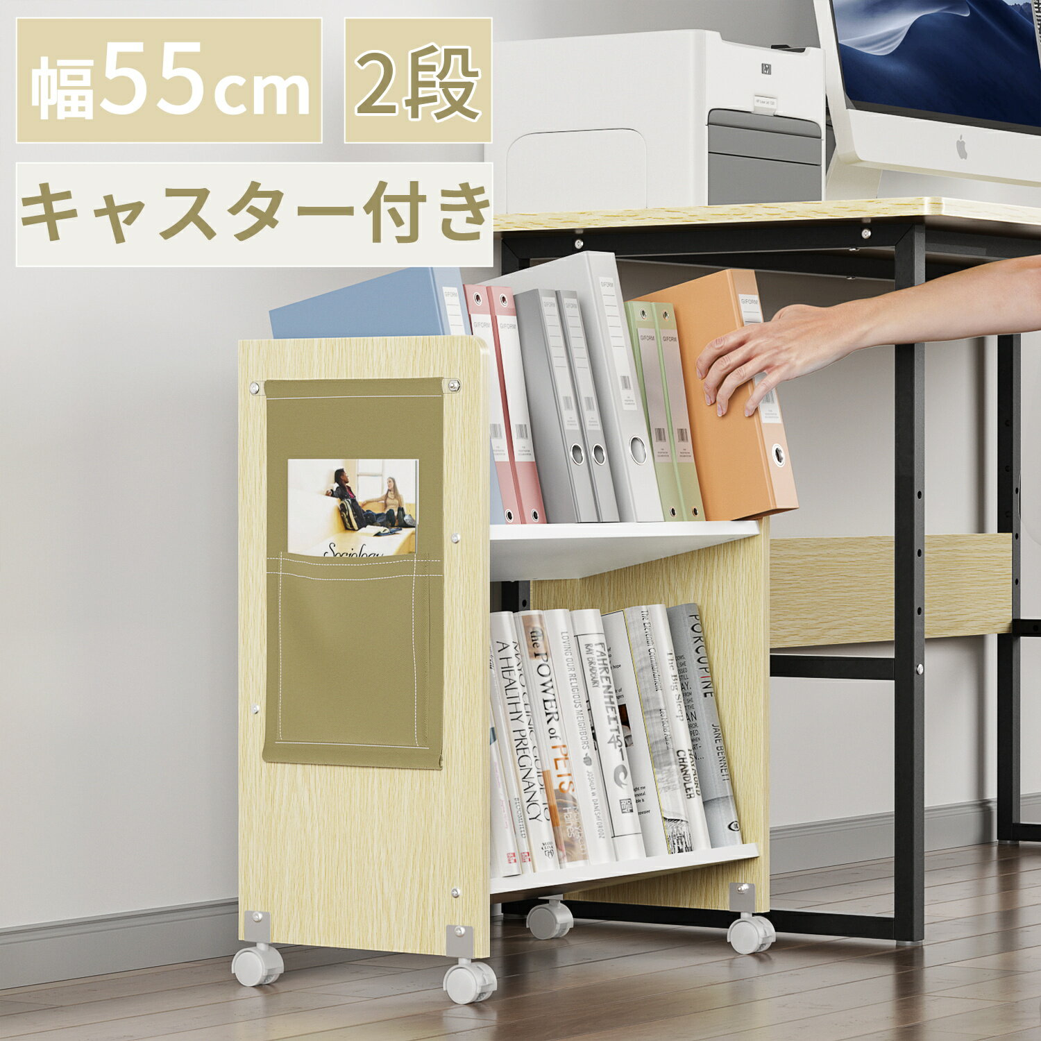 【200円クーポン券付】 ファイルワゴン キャスター付 2段 ファイルラック 斜め A4 幅55cm 奥行30cm 高さ66cm 収納ポケット ファイル収納 42kg耐荷重 ファイルボックス ファイルスタンド ファイルケース サイドチェスト サイドラック ファイル 書類