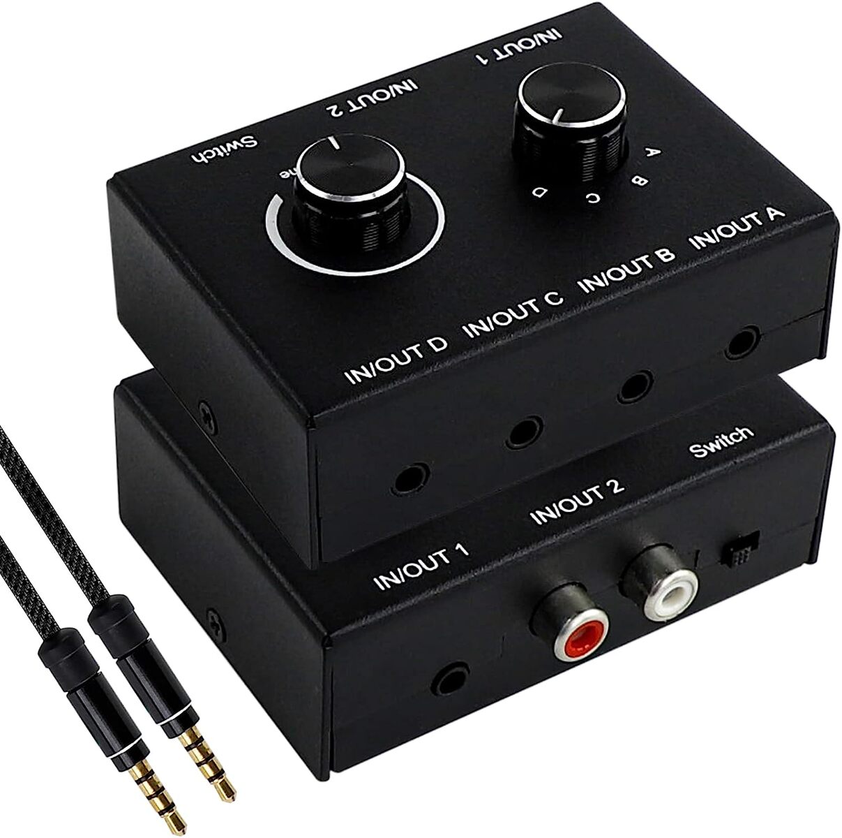 //*▲大感謝祭限定10倍P付▼.// オーディオ セレクター 4入力2出力/4出力2入力 双方向RCAステレオ音声 スイッチャー 切替器 ES-Tune スプリッター 電源不要 音量調整 金属殻 3.5mmオーディオケーブル付き