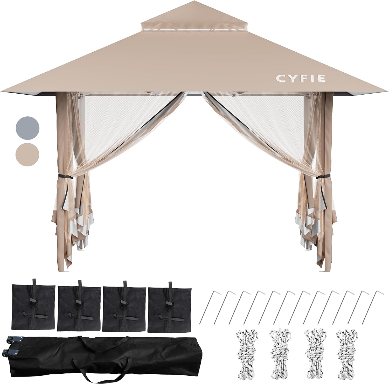 【BF期間限定20倍P付】 タープテント 花火大会 3M 高さ3段階調節 カヤ付き 4ドア 固定用ウエイト CYFIE サンシェード UV加工 遮熱 撥水加工 ...