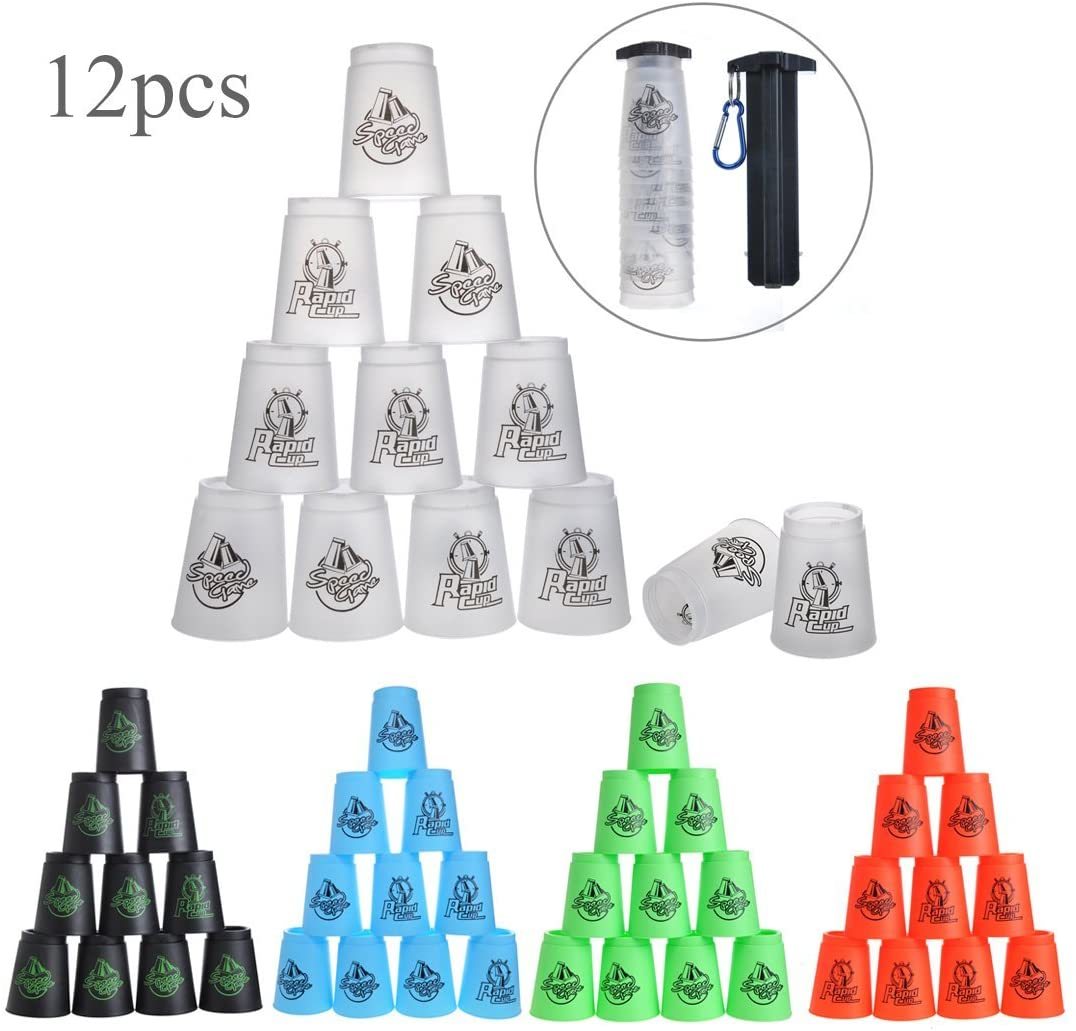 【BF期間限定20倍P付】飛重ねカップ 12個セット Cyfie スポーツスタッキング専用 競技用 手提げ棒 収納袋 付き 厚め プラスチック製