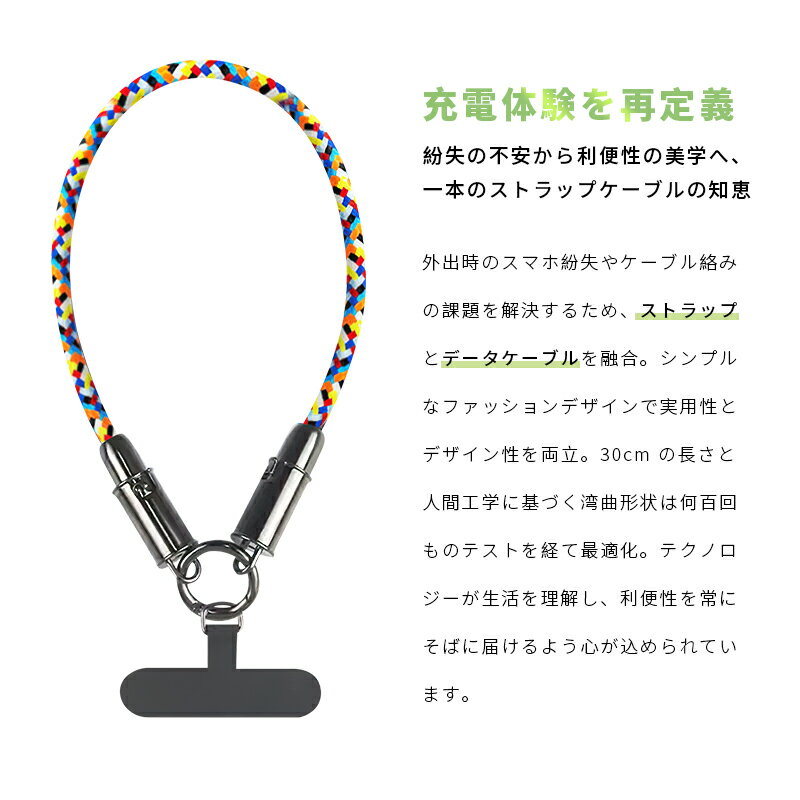 充電ケーブル スマホストラップ Type-C to Type-C PD対応 27W 60W iPhone17/16/15 急速充電 Type-C to iPhone 手首ストラップ 480Mbps データ伝送 腕掛け 長さ30cm 2way ナイロン編み 2026最新 亜鉛合金 落下防止 iOS＆Android ポータブル 軽量【PL保険加入済み製品・安心】