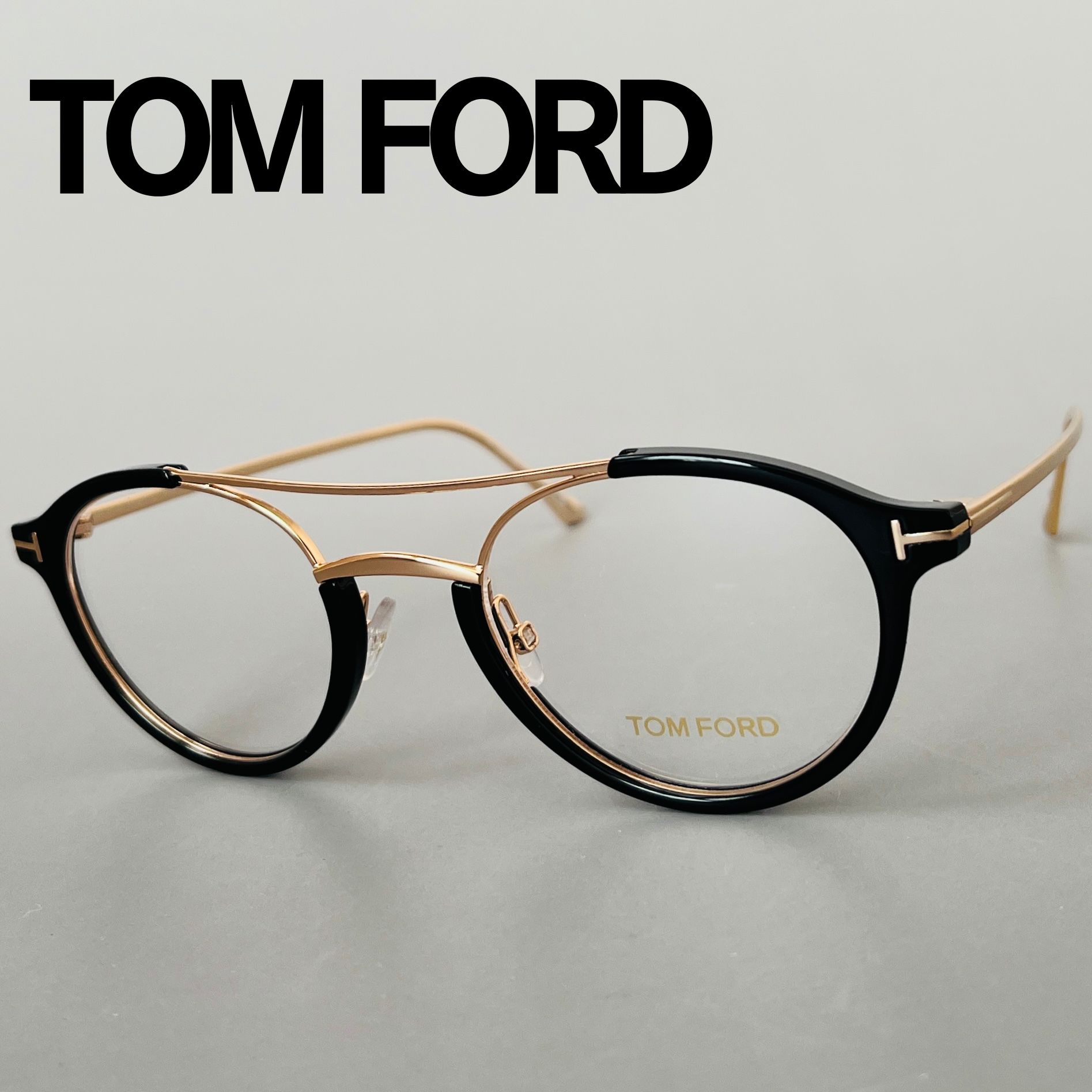 メガネ トムフォード メンズ レディース ツーブリッジ TOM FORD ブラック ゴールド 新品 ラウンド 黒 金 眼鏡 めがね オーバル メタル FT5515