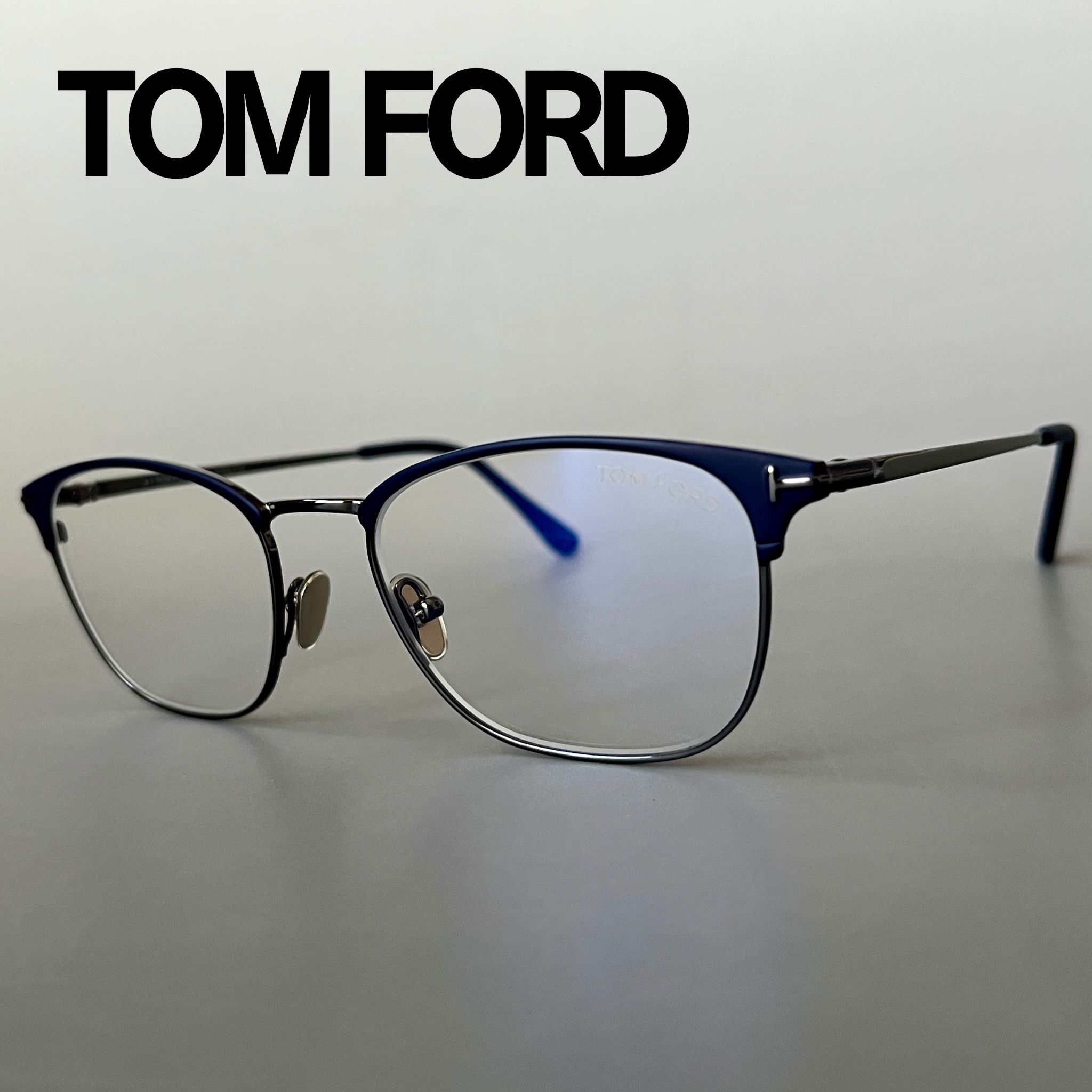 Rakuten - 【2000円OFFクーポン！P2倍】お買い物マラソン 5/9 20時～5/16 1:59まで トムフォード メガネ TOM FORD サーモント ブロー FT5750 眼鏡 メンズ レディース マットダークブルー 高級 メタル 新品 イタリア製 青