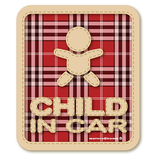 【マグネット】チェック柄 CHILD IN CAR チャイルドインカー マグネット ステッカー（レッド）/kids in car/kids on …