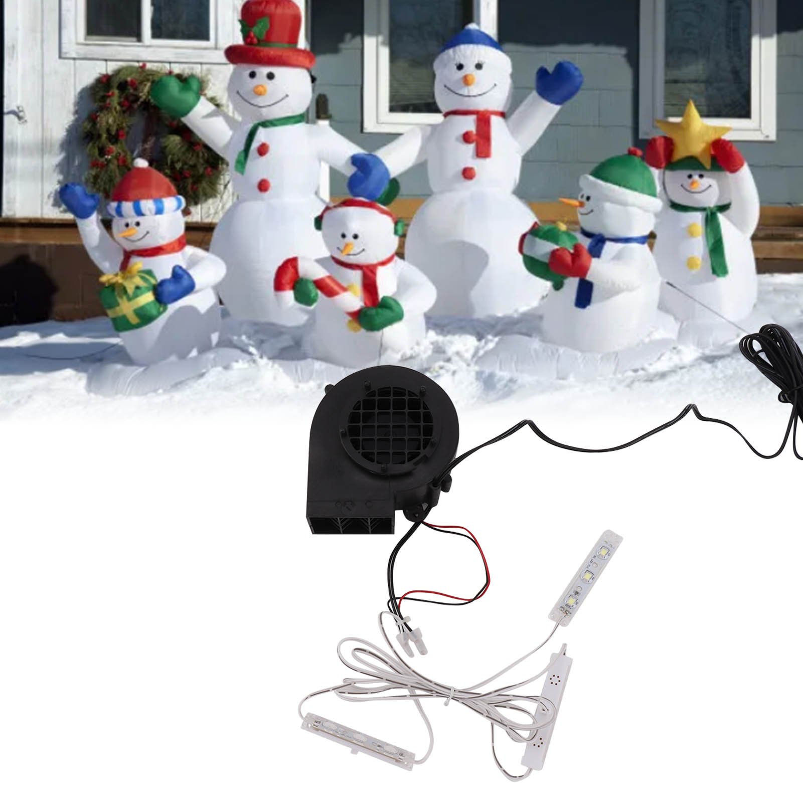 電動エアポンプ、小型ブロワー、3つのLEDライトストリング付き ポータブルミニ送風機 12V インフレータブル送風機 インフレータブル エアブロワー クリスマス インフレータブル ブロワー ポンプ 電球セット付き 屋外ホリデーデコレーション用