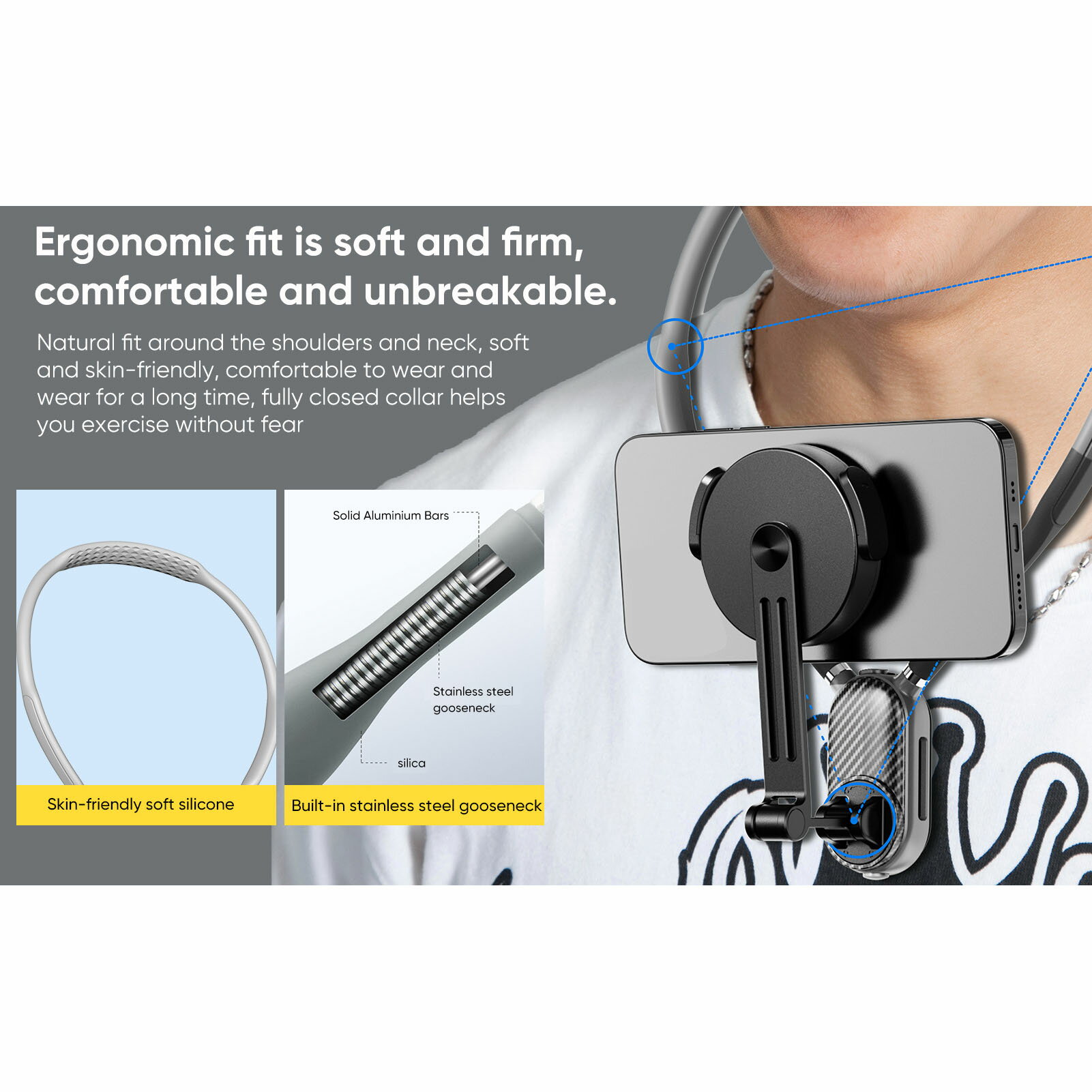 スマホ ネックホルダー 首掛け マグネット動画視聴 動画撮影 携帯電話 ネックレス式マウント スマホブ..