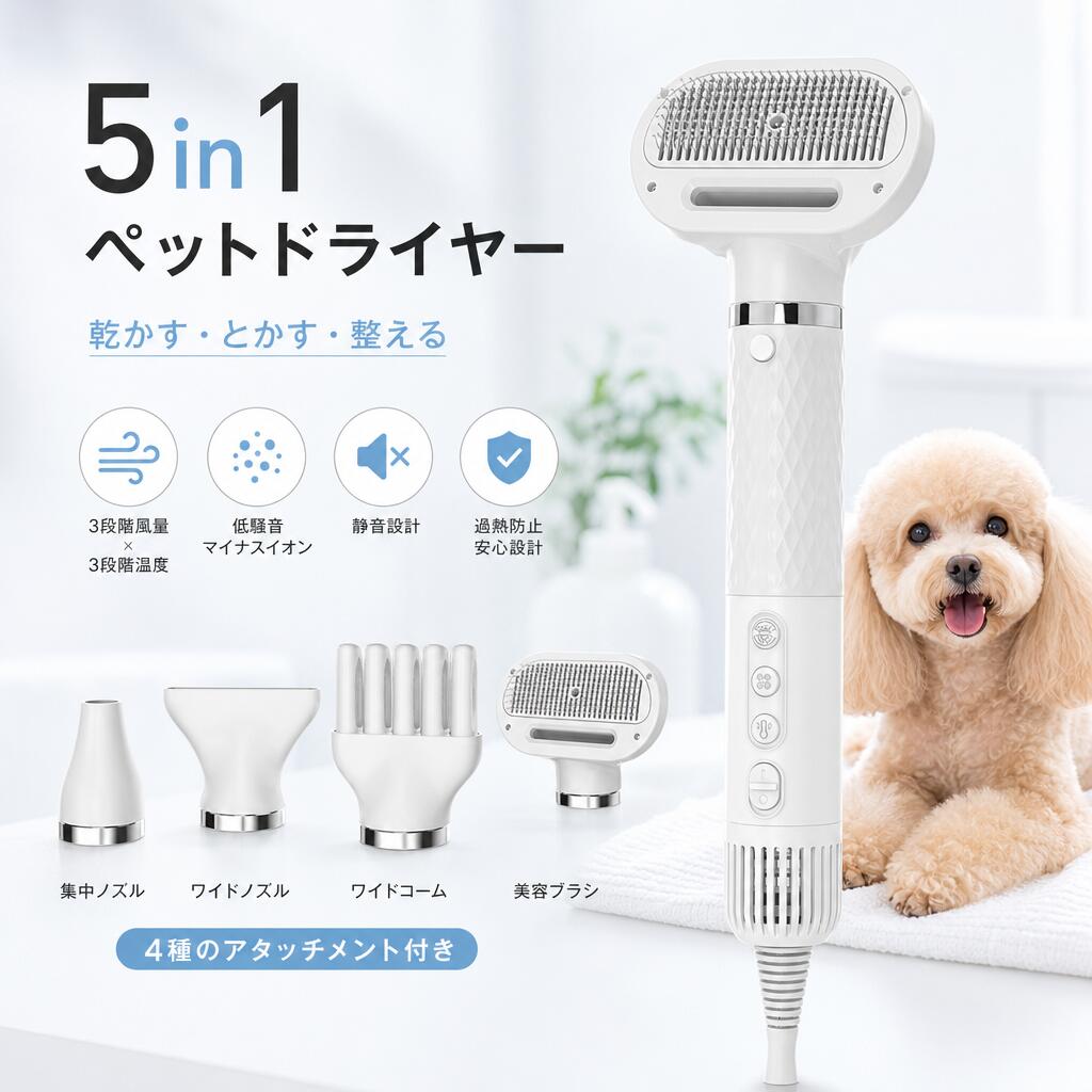 樂天商城 - ペット ドライヤー マイナスイオン 毛のブラシ 毛をとかしながら乾かす 冷暖温度調節可能 ペットドライヤー 速乾＆静音 低騒音 ハンディタイプ コンパクト ペットグルーミング コンパクト 時短 大風量 犬/猫用 ペットサロン ヘアケア