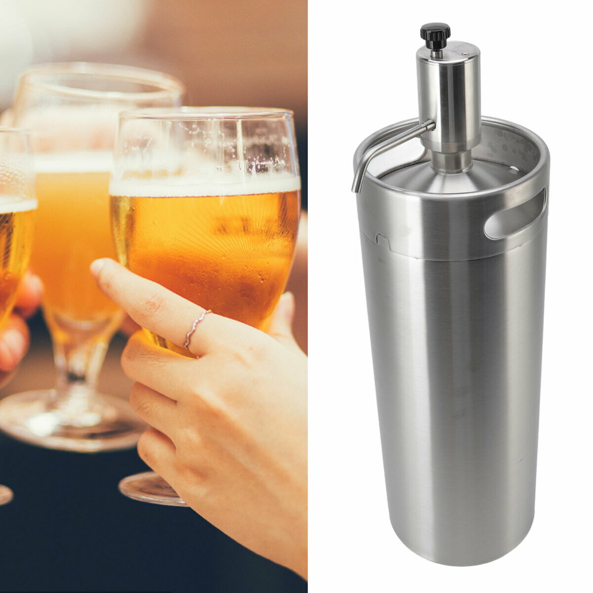 送料無料　ビール樽 生ビールディスペンサー ビールサーバー 電動ビールタップ ミニビール樽 Keg カプラーディスペンサー シリコンチューブ付き パーティー 家庭用 業務用 ステンレス製 10L