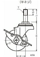 ハンマーキャスター 415A-5UR75 ウレタン (ネジT W3/8×16山×L30)