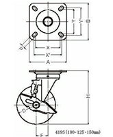 ハンマーキャスター 419S-CHR125 ゴム車 ストッパー付き