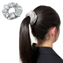 メタリックシルバーのシンプルシュシュ ヘアゴム まとめ髪 ヘアアクセサリー ヘアアレンジ プレゼント メロウストア