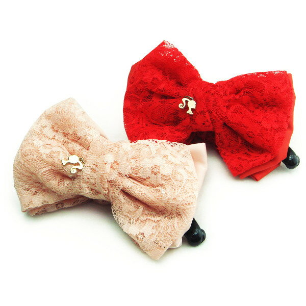 ガールチャーム付レース×サテンリボンバナナクリップヘアアクセサリー ヘアーアクセサリー ヘアクリップ りぼん ピンク レッド 赤 プレゼント ギフト メロウスト...