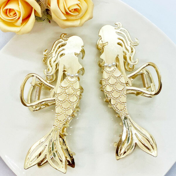 ヘアクリップ 韓国 マーメイドシルエットの大きめバンスクリップ 人魚 おしゃれ ヘアアクセサリー ヘアクリップ ゴールド 金 プレゼント ギフト メロウストア