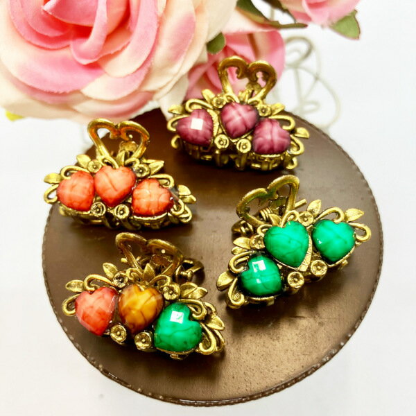 エスニック ミニミニ バンスクリップ ヘアクリップヘアアクセサリー ハート カラーストーン プレゼント ギフト メロウストア