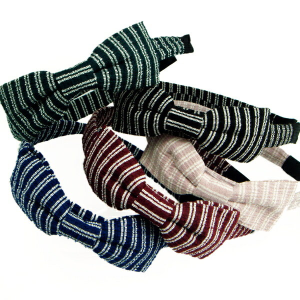 ストライプ柄リボン付きカチューシャ☆ヘアアクセサリー ヘアーアクセサリー ヘアバンド ヘアーバンド レディース りぼん ボーダー ブラック 黒 ピンク 赤 レッ...