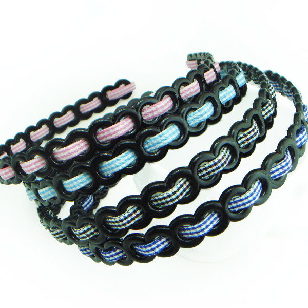 ギンガムチェックのカチューシャヘアアクセサリー ヘアバンド ヘアーバンド ヘアーアクセサリー チェック柄 ピンク 黒 ブラック 紺色 水色 ネイビー ブルー 青...