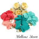 パール&キーモチーフ付きシュシュヘアアクセサリー ヘアーアクセサリー ピンク オレンジ コーラル レッド 赤 グリーン 緑 ミント 無地 モノカラー プレゼント...