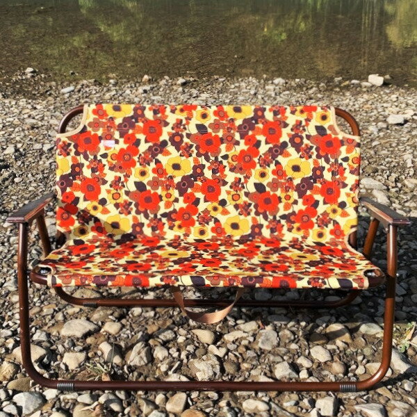 ダブルチェア パジャマムーン ベンチ アウトドア キャンプ 折りたたみ コンパクト 背もたれ レトロ ヴィンテージ 花柄 おしゃれ 2人用 インテリア 椅子 ト...