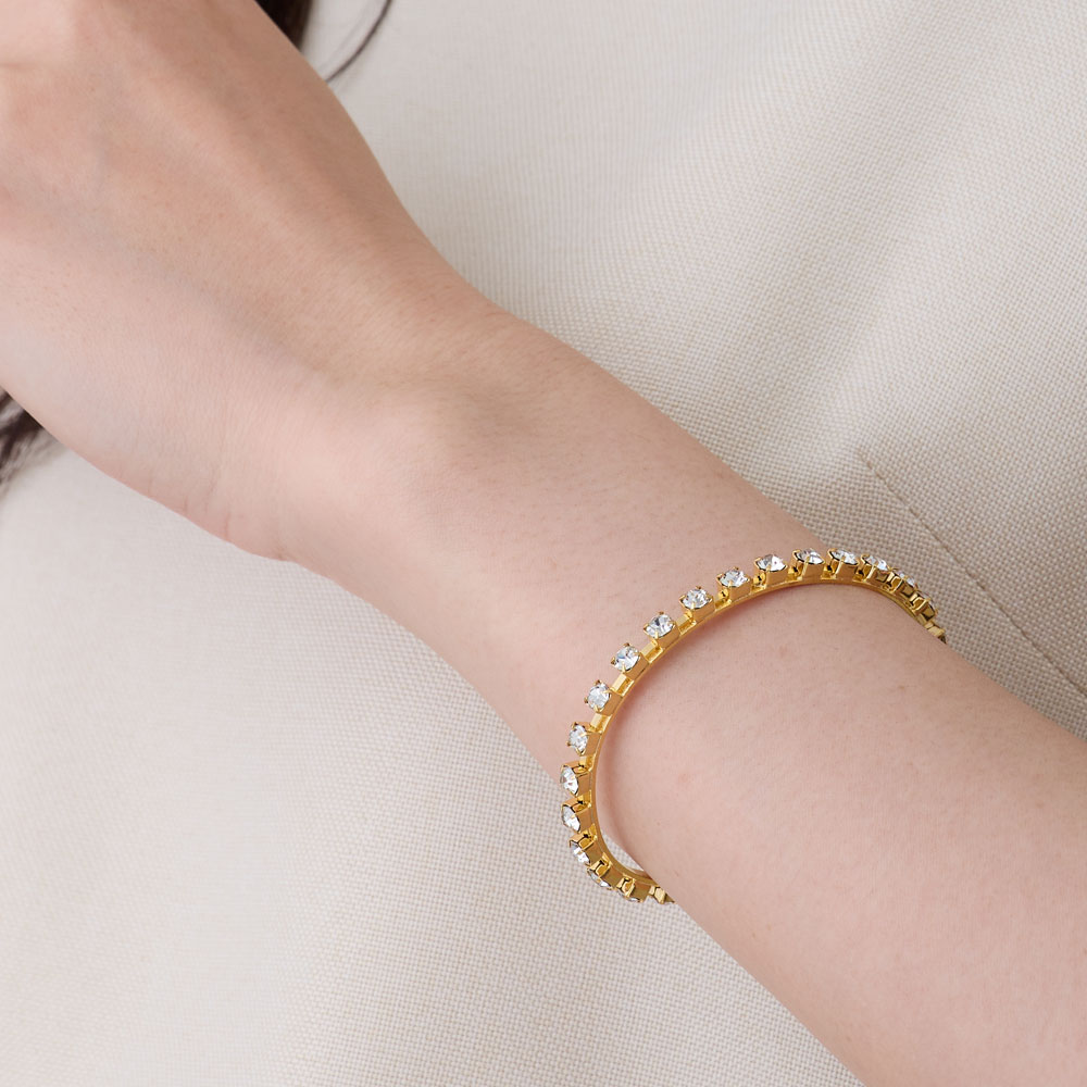 【最大10%OFFクーポン】 バングル ビジュー ラインストーン 金属アレルギー対応 ニッケルフリー レディース シルバー ゴールド 大ぶり ごつめ 腕輪 おし...