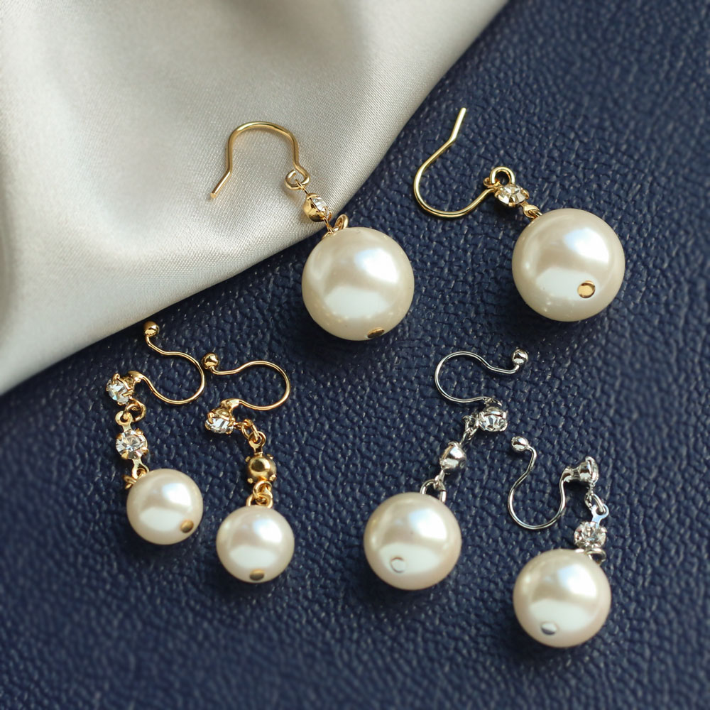 【最大10%OFFクーポン】イヤリング ピアス 日本製 K18GP ノンホールピアス 1.2cm 1cm 0.8cm パール ストーン 痛くない 結婚式 揺れる...