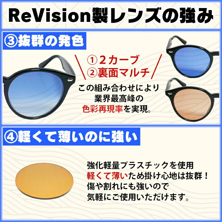 ReVision リビジョングラデーショングレー　ライトカラー サングラス 伊達メガネ用　伊達レンズ 度無しレンズUVカット付（2枚価格) レンズ交換のみでもOK　RE-GYG　REGGY 3