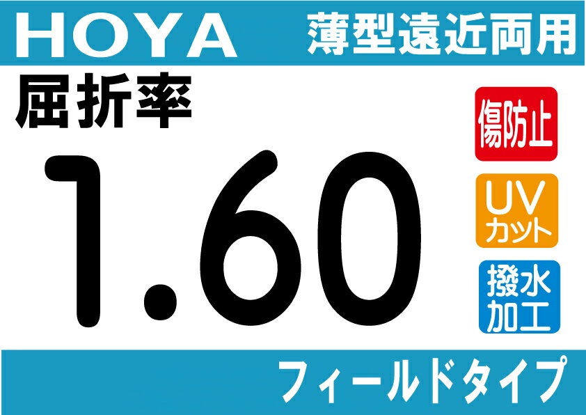 HOYA NEWハイグレード傷防止コート付薄型遠近両用レンズ屈折率1.60超撥水加工＋UVカットシンクロフィールドタイプ両面シンクロ設計（2枚価格) レンズ交換のみでもOK