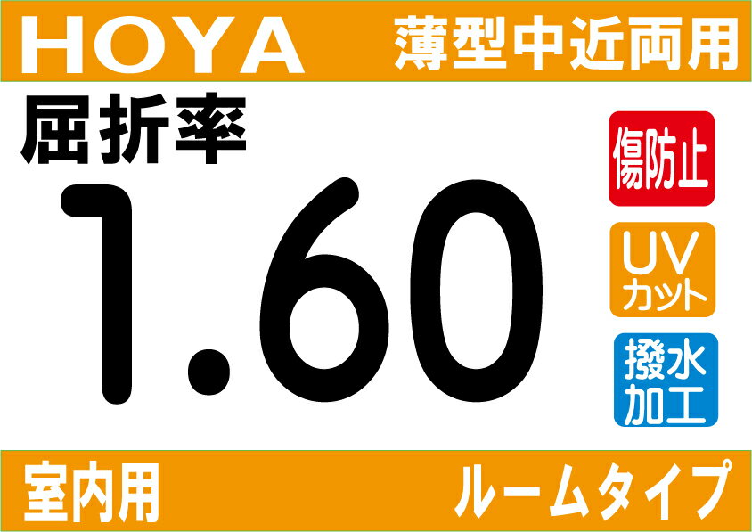 HOYA NEWハイグレード傷防止コート付薄型★室内用中近両用レンズ屈折率1.60超撥水加工＋UVカットシンクロルームタイプ両面シンクロ設計（2枚価格) レンズ交換のみでもOK