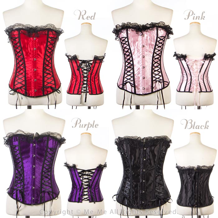 【コルセット 編み上げ ビスチェ】描く美ライン☆ダブルレースアップ コルセット[sl5122](ピンク／レッド／パープル／ブラック)◎5400円（税込）以上で【送料無料】ダイエットや腰痛に補正下着でくびれGet♪