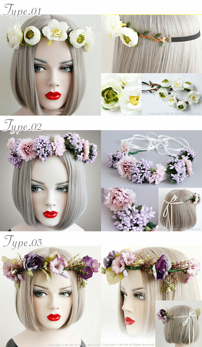花かんむり ヘッドアクセサリー フラワー 髪かざり 選べる4type!! 花かんむり風カチューム ヘッドアクセサリー[ae0400]コスプレ　花冠 ブライダル ドレス 結婚式 ウェディング 花嫁　パーティー 衣装にも♪アクセサリー【SS】