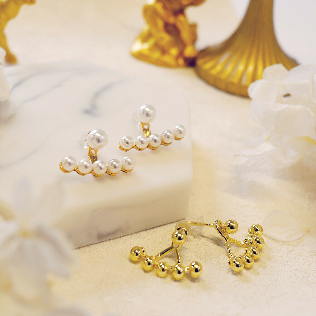 【2点で半額クーポン】連続パールのキャッチがアクセント ピアス 低アレルギーシルバー925針！存在感大なのでアクセントに◎収納ケース無料プレゼント付き！3900円以上送料無料♪[ag0159]【new】