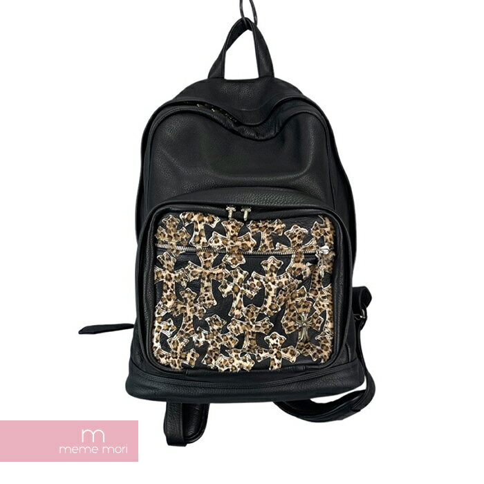 CHROME HEARTS 7th Grade Cross Patch Leather Backpack クロムハーツ セブンスグレードクロスパッチレザーバックパック リュック ハラコ ダガー レオパード ブラック 【220712】【中古-A】【me04】