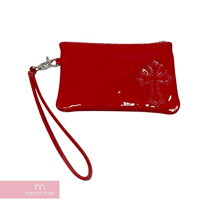 CHROME HEARTS Patent Leather Pouch クロムハーツ パテントレザーポーチ エナメル クロスパッチ ダガージップ レッド【220520】【新古品】【me04】