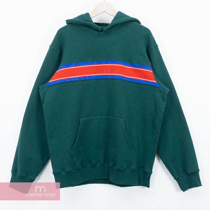 Supreme 2019SS Chest Stripe Logo Hooded Sweatshirt シュプリーム チェストストライプロゴフーデッドスウェットフーディ パーカー プルオーバー グリーン×レッド×ブルー サイズS【200407】【新古品】【me04】