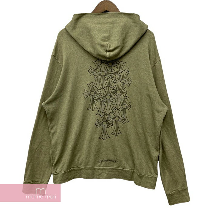 CHROME HEARTS Cemetery Cross Zip Up Hoodie クロムハーツ セメタリークロスジップアップフーディ パーカー プリント ダガージップ カーキオリーブ サイズL【220426】【中古-B】【me04】