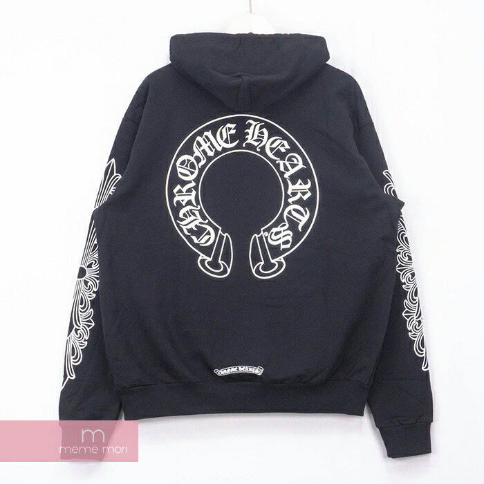 CHROME HEARTS Horseshoe Pullover Hoodie クロムハーツ ホースシュープルオーバーフーディ パーカー 袖CHクロスプリント ブラック サイズL【240315】【新古品】【me04】