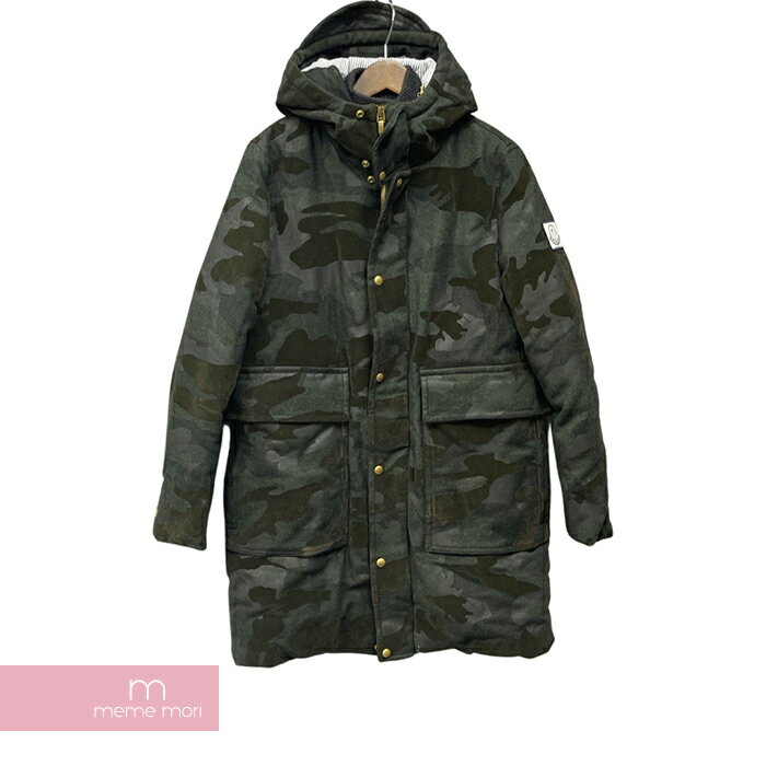 MONCLER GAMME BLEU 2016AW GIACCONE B23914237580 13457 モンクレールガムブルー ジャコーネ ダウンコート フーデッドロングジャケット ロゴパッチ カモフラ 迷彩 グレー×カーキオリーブ サイズ1【231215】【中古-B】【me04】