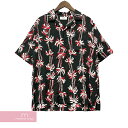 CELINE 2023SS Hawaiian Shirt in Printed Viscose 2C946727T セリーヌ ビスコースプリンテッドハワイアンシャツ アロハシャツ 半袖 オープンカラー 総柄 ヤシの木 ブラック サイズ37【230811】【新古品】【me04】