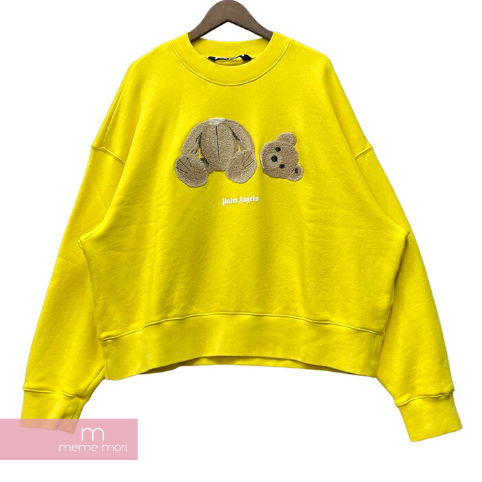 Palm Angels 2023SS PA Teddy Bear Crew Sweatshirt PMBA026C99FLE005 パームエンジェルス テディベアクルースウェットシャツ トレーナー クルーネック パッチ ロゴプリント イエロー サイズM【230903】【新古品】【me04】