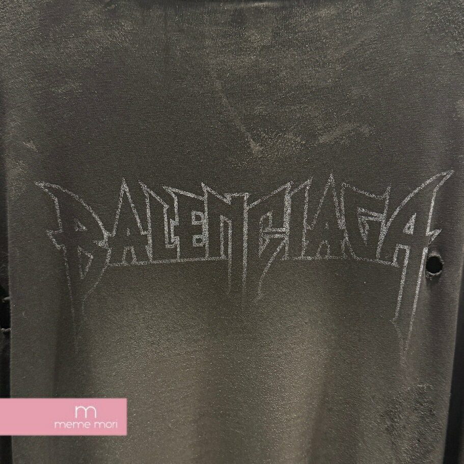 BALENCIAGA Paris Moon Tee バレンシアガ Tシャツカットソー デストロイ加工 ロゴプリント ブラック サイズ4 【250615】【中古-B】