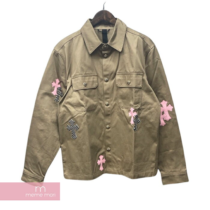 CHROME HEARTS Work Dog Shirt クロムハーツ ワークドッグシャツ シャツジャケット クロスパッチ クロスボールスナップボタン Yノット ベージュ サイズL【231229】【中古-A】【me04】