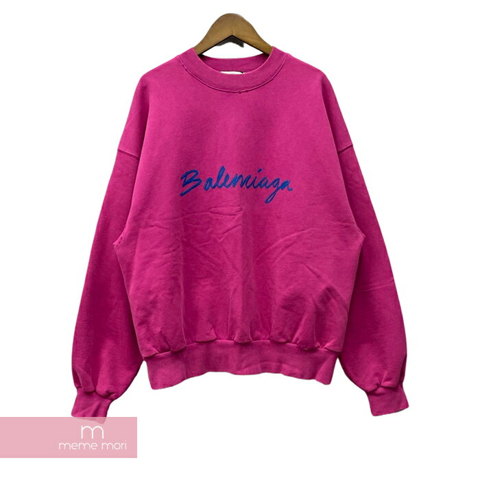 BALENCIAGA 2022AW Lettering Logo Sweatshirt 697869 TMVB5 バレンシアガ レタリングロゴスウェットシャツ トレーナー クルーネック スクリプトロゴ プリント ダメージ加工 パープル サイズXS 【231219】【中古-A】【me04】